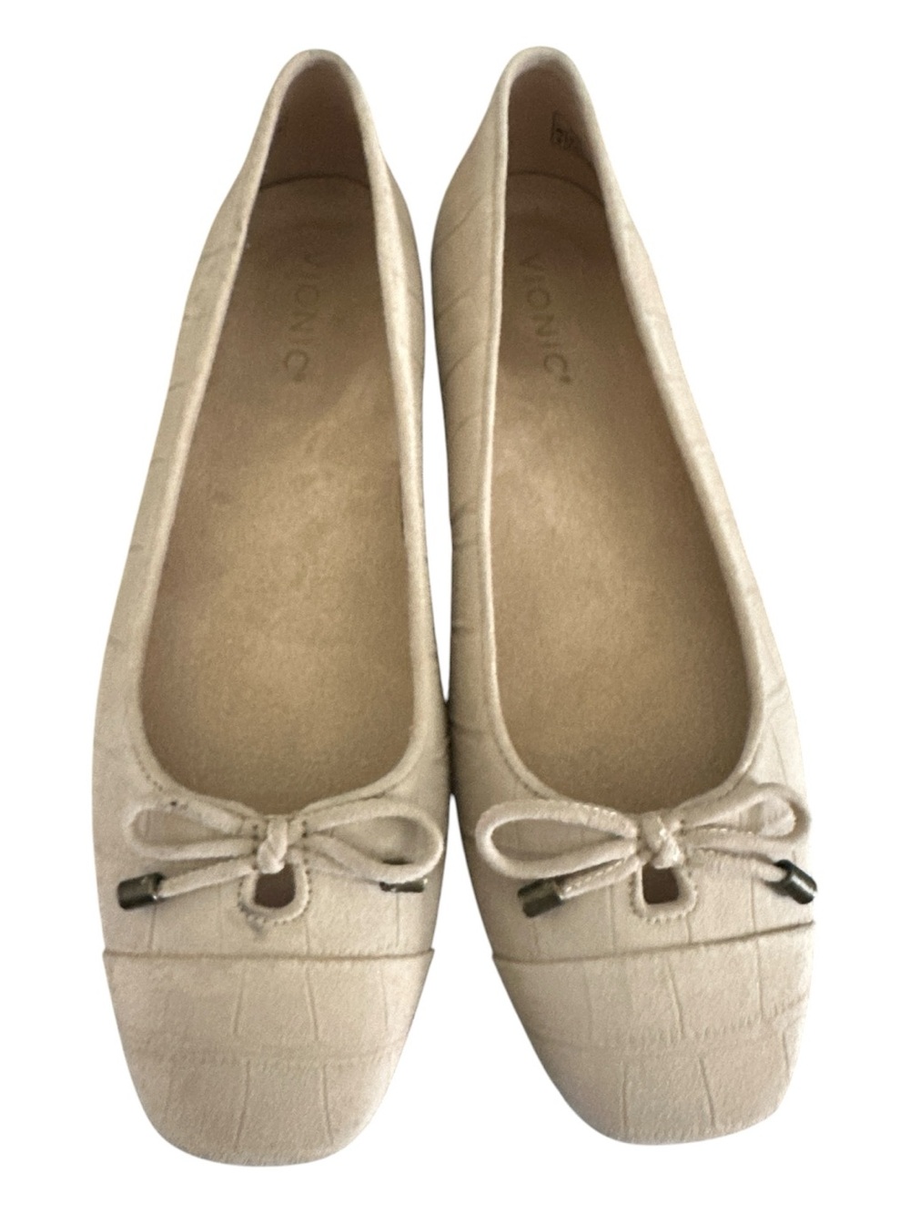Vionic Klara Tan Leather Square Toe Ballet Flats Bow Detail Size 9